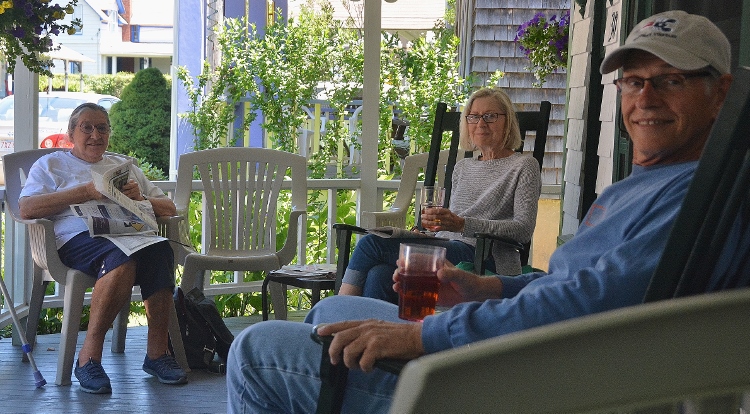 on the porch of the Dirty Dog